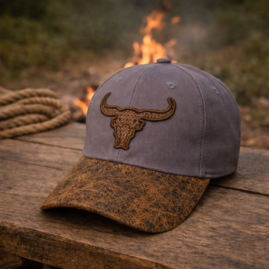 Grey-Purple Western Bull Cap