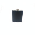 Black hip flask with silver cap on a white background