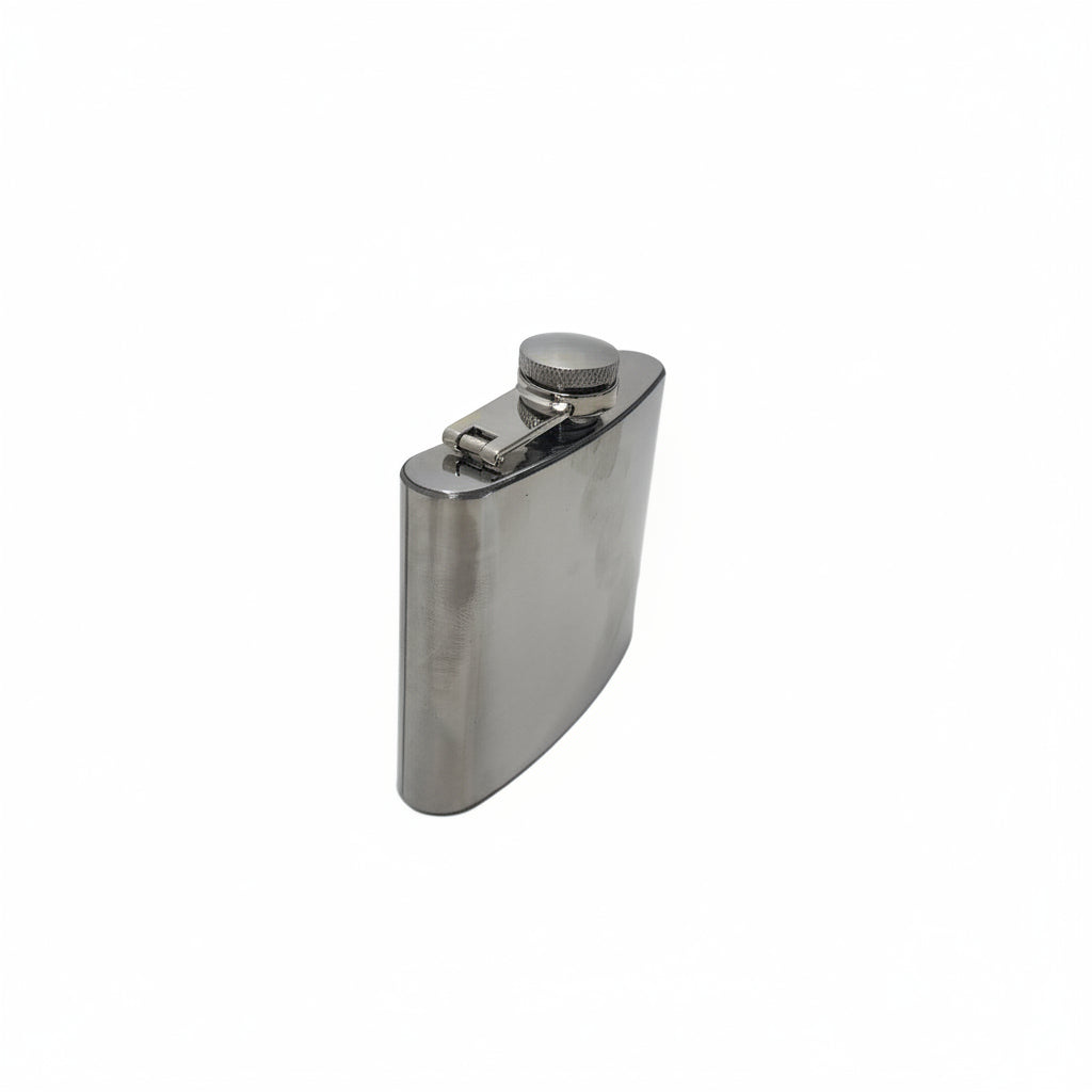 Stainless steel flask on a white background