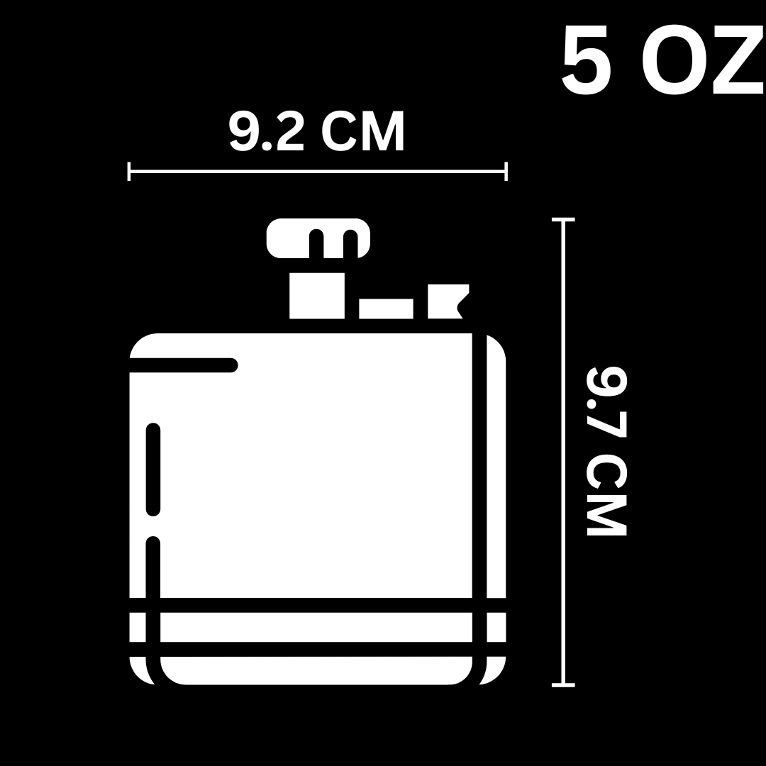 Measurement chart for a 5 oz flask with dimensions labeled.